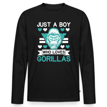 Just A Boy Who Loves Gorillas Ape Monkey Lover - Men's Premium Organic Long Sleeve Shirt - black - Front - Nico (187cm)
