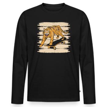 Tiger-Skateboard-Tier-Tierzoo-Zoowärter - Männer Premium Bio Langarmshirt - Schwarz - Vorne - Nico (187cm)