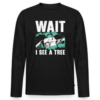 Wait I See A Tree Arborist Logger Wood Whisperer - T-shirt manches longues Premium bio Homme - noir - Devant - Nico (187cm)