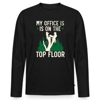 Mon bureau est au dernier étage Arboriculteur Bûcheron Bois - T-shirt manches longues Premium bio Homme - noir - Devant - Nico (187cm)