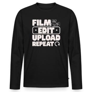 Film Modifier Télécharger Répéter Contenu Créateur Vlogger - T-shirt manches longues Premium bio Homme - noir - Devant - Nico (187cm)