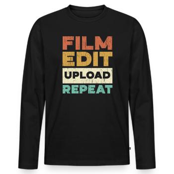 Film Modifier Télécharger Répéter Contenu Créateur Vlogger - T-shirt manches longues Premium bio Homme - noir - Devant - Nico (187cm)