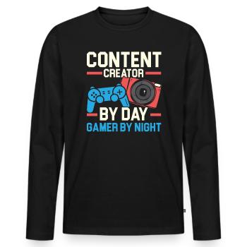 Content Creator By Day Gamer By Night Influencer - Men's Premium Organic Long Sleeve Shirt - black - Front - Nico (187cm)