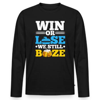 Gagner ou perdre Nous continuons à boire de l’alcool Joueur de curling à la bière - T-shirt manches longues Premium bio Homme - noir - Devant - Nico (187cm)