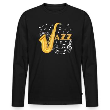 Saxophoniste Jazz Saxophoniste Musique Instrumentiste - T-shirt manches longues Premium bio Homme - noir - Devant - Nico (187cm)