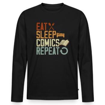 Eat Sleep Comics Repeat Fictional Characters - Men's Premium Organic Long Sleeve Shirt - black - Front - Nico (187cm)