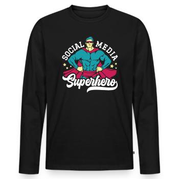 Emploi de super-héros de médias sociaux Gestionnaire de médias sociaux - T-shirt manches longues Premium bio Homme - noir - Devant - Nico (187cm)
