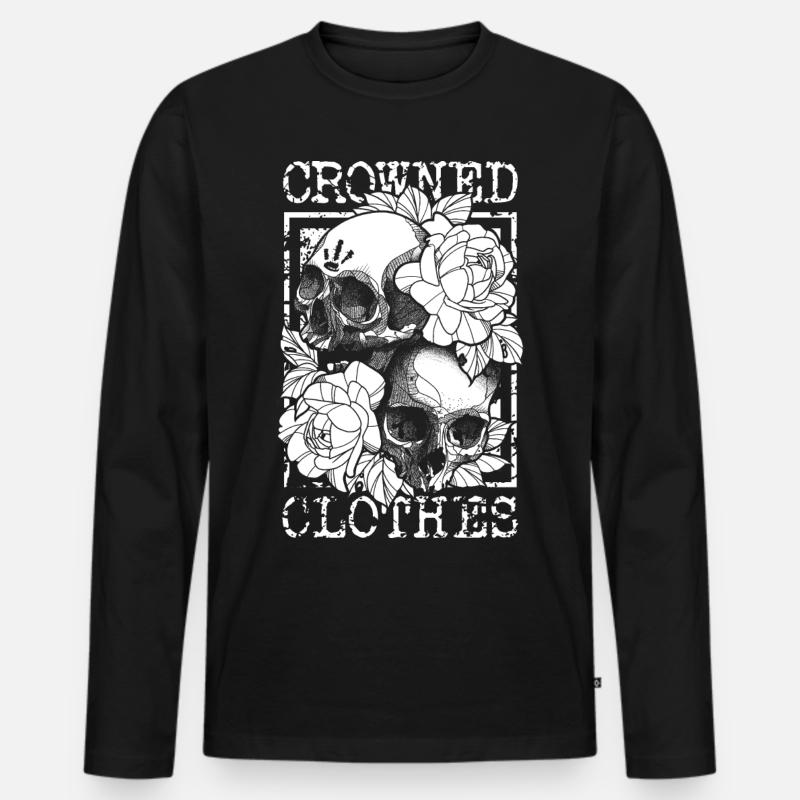 skulls & peonies - Männer Premium Bio Langarmshirt - Schwarz