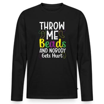 Lance-moi des perles et personne ne se blesse Mardi Gras - T-shirt manches longues Premium bio Homme - noir - Devant - Nico (187cm)