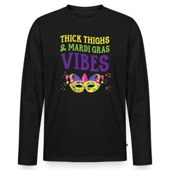 Thick Thighs And Mardi Gras Vibes Shenanigan - Men's Premium Organic Long Sleeve Shirt - black - Front - Nico (187cm)