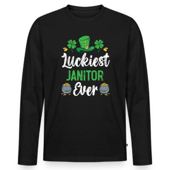 Glücklichster Hausmeister aller Zeiten St. Patrick's Saint Pattys - Männer Premium Bio Langarmshirt - Schwarz - Vorne - Nico (187cm)