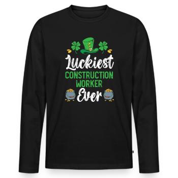 Glücklichster Bauarbeiter aller Zeiten St. Patrick's - Männer Premium Bio Langarmshirt - Schwarz - Vorne - Nico (187cm)