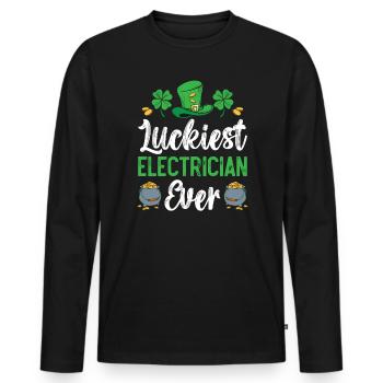 L’électricien le plus chanceux de tous les temps de la Saint-Patrick - T-shirt manches longues Premium bio Homme - noir - Devant - Nico (187cm)