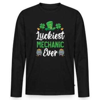 Mécanicien le plus chanceux de tous les temps de la Saint-Patrick - T-shirt manches longues Premium bio Homme - noir - Devant - Nico (187cm)