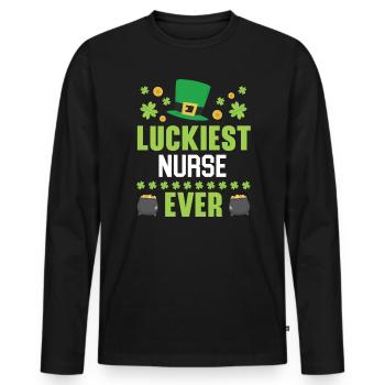 Glücklichste Krankenschwester aller Zeiten St. Patrick's Saint Pattys Day - Männer Premium Bio Langarmshirt - Schwarz - Vorne - Nico (187cm)
