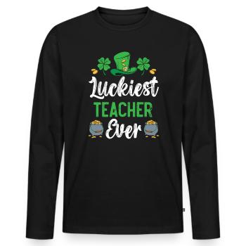Glücklichster Lehrer aller Zeiten St. Patrick's Saint Pattys - Männer Premium Bio Langarmshirt - Schwarz - Vorne - Nico (187cm)