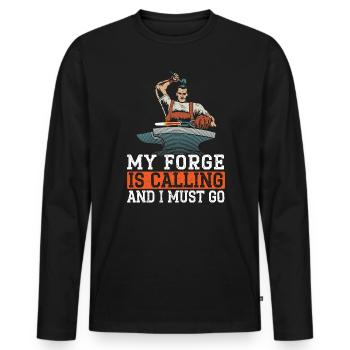 Meine Schmiede ruft und ich muss Schmied werden - Männer Premium Bio Langarmshirt - Schwarz - Vorne - Nico (187cm)