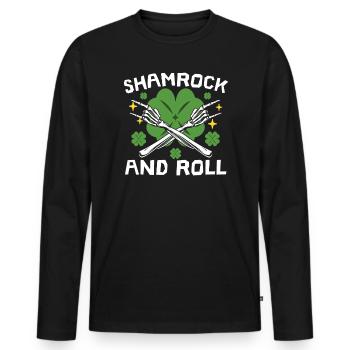 Shamrock And Roll St. Patricks Day Irish Pride - Men's Premium Organic Long Sleeve Shirt - black - Front - Nico (187cm)