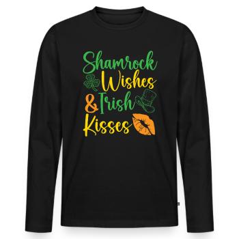 Shamrock Wishes And Irish Kisses St. Patricks Day - T-shirt manches longues Premium bio Homme - noir - Devant - Nico (187cm)