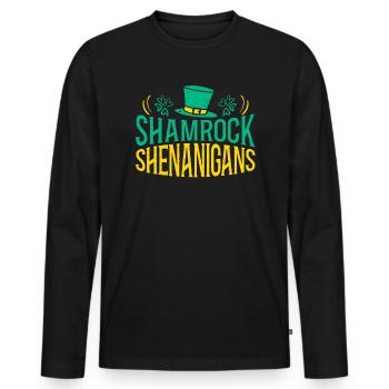 Shamrock Shenanigans St. Patricks Day Irish Pride - Men's Premium Organic Long Sleeve Shirt - black - Front - Nico (187cm)