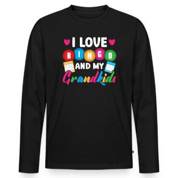 J’adore le bingo et mes petits-enfants Casino Bingo Grand-mère - T-shirt manches longues Premium bio Homme - noir - Devant - Nico (187cm)