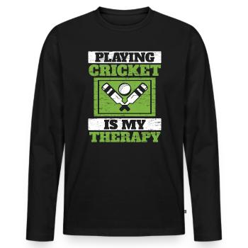 Jouer au cricket est mon joueur de cricket de thérapie - T-shirt manches longues Premium bio Homme - noir - Devant - Nico (187cm)