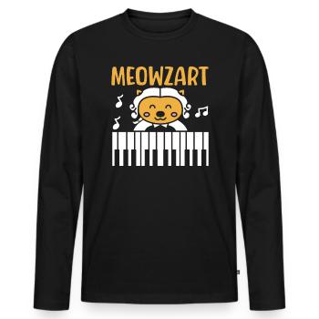 Meowzart Klavier Katze Musiker Musikalische Pianistin Musik - Männer Premium Bio Langarmshirt - Schwarz - Vorne - Nico (187cm)
