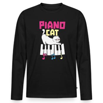 Piano Cat Musician Musical Instrument Pianist - Men's Premium Organic Long Sleeve Shirt - black - Front - Nico (187cm)