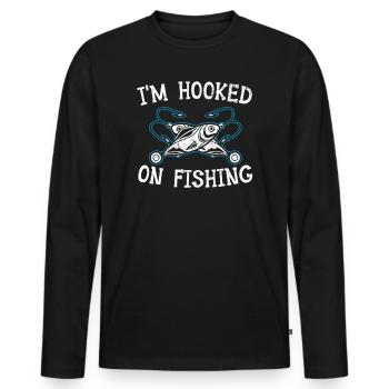 I'm Hooked On Fishing Fish Fisher Fisherman - Men's Premium Organic Long Sleeve Shirt - black - Front - Nico (187cm)