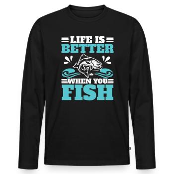 Life Is Better When You Fish Fisherman Fishing - Men's Premium Organic Long Sleeve Shirt - black - Front - Nico (187cm)