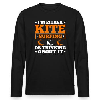 Ich surfe entweder oder denke darüber nach Kitesurfer - Männer Premium Bio Langarmshirt - Schwarz - Vorne - Nico (187cm)