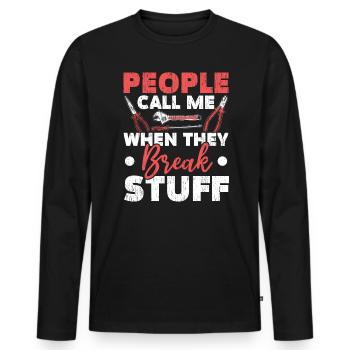Die Leute rufen mich an, wenn sie die Mechanik kaputt machen - Männer Premium Bio Langarmshirt - Schwarz - Vorne - Nico (187cm)