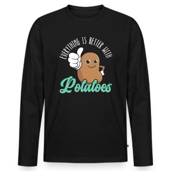 Everything Is Better With Potatoes Potato Fries - Men's Premium Organic Long Sleeve Shirt - black - Front - Nico (187cm)