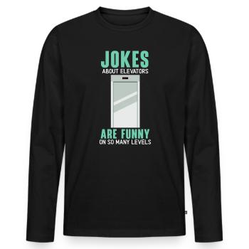 Les blagues sur les ascenseurs sont drôles à tant de niveaux - T-shirt manches longues Premium bio Homme - noir - Devant - Nico (187cm)