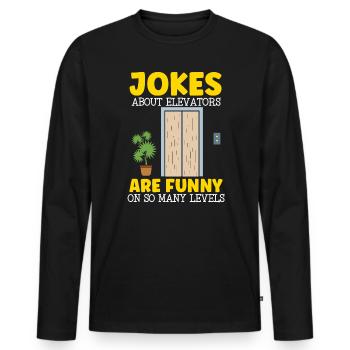 Les blagues sur les ascenseurs sont drôles à tant de niveaux - T-shirt manches longues Premium bio Homme - noir - Devant - Nico (187cm)