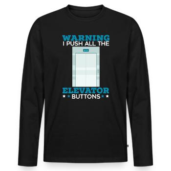 Warnung Ich drücke alle Aufzugstasten Erhöhung - Männer Premium Bio Langarmshirt - Schwarz - Vorne - Nico (187cm)