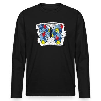Entomologie des papillons Entomologiste Sensibilisation à l’autisme - T-shirt manches longues Premium bio Homme - noir - Devant - Nico (187cm)