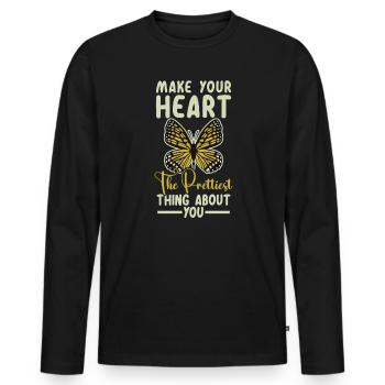 Faites de votre cœur la plus belle chose à votre sujet - T-shirt manches longues Premium bio Homme - noir - Devant - Nico (187cm)