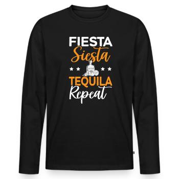 Fiesta Siesta Tequila Repeat Alcohol Drink Tequila - Men's Premium Organic Long Sleeve Shirt - black - Front - Nico (187cm)