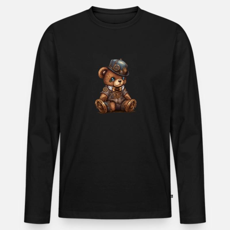Science-Fiction steampunk Bär - Männer Premium Bio Langarmshirt - Schwarz