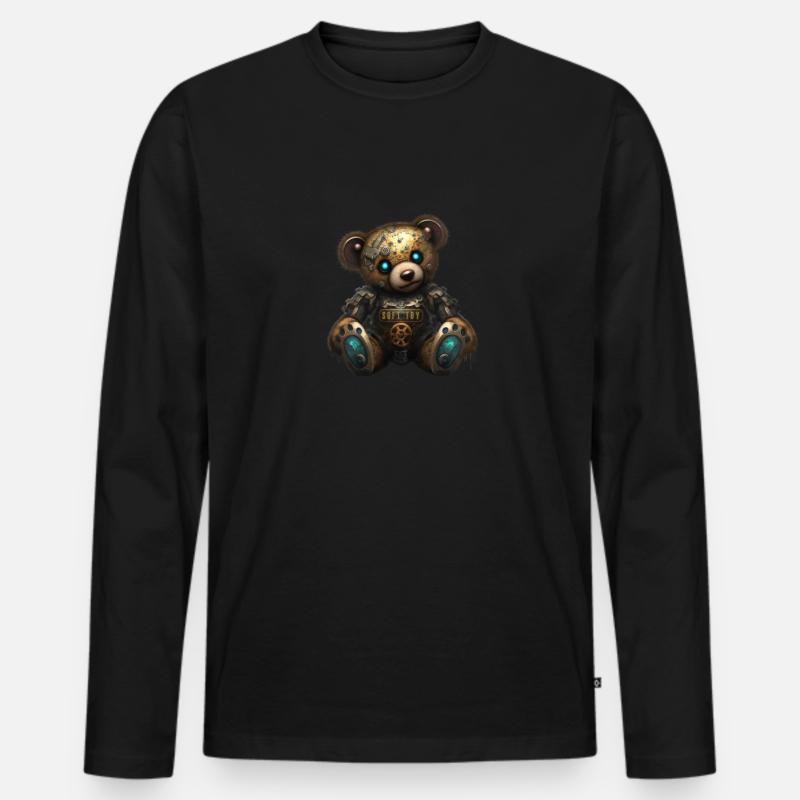 Science Fiction Steampunk Bär Roboter - Männer Premium Bio Langarmshirt - Schwarz
