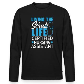 Living The Scrub Life Nursing Assistant AIIC - T-shirt manches longues Premium bio Homme - noir - Devant - Nico (187cm)