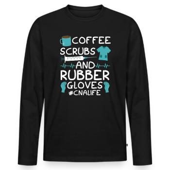 Coffee Scrubs And Rubber Gloves CNA Life Nursing - Men's Premium Organic Long Sleeve Shirt - black - Front - Nico (187cm)