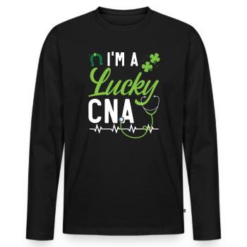 Lucky CNA Certified Nursing Assistant Medical - Men's Premium Organic Long Sleeve Shirt - black - Front - Nico (187cm)