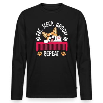 Manger Sommeil Groom Répéter Pet Grooming Dog Groomer - T-shirt manches longues Premium bio Homme - noir - Devant - Nico (187cm)