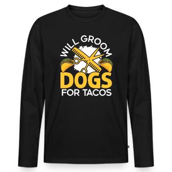 Will Groom Dogs For Tacos Dog Grooming Dog Groomer - T-shirt manches longues Premium bio Homme - noir - Devant - Nico (187cm)