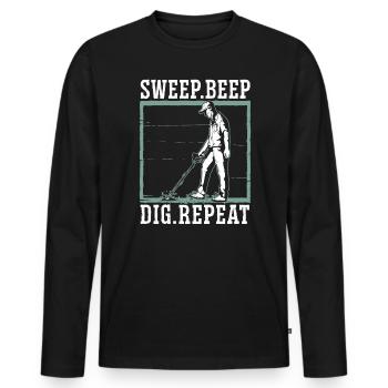 Sweep Beep Dig Repeat Sondengänger Schatzsuche - Männer Premium Bio Langarmshirt - Schwarz - Vorne - Nico (187cm)