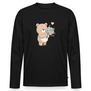 Cartoon Bear with Flowers and Heart - Men's Premium Organic Long Sleeve Shirt - black - Front - Nico (187cm)