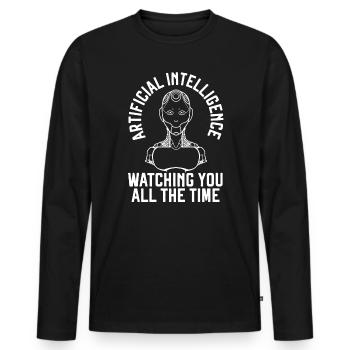 L’intelligence artificielle vous surveille tout le temps - T-shirt manches longues Premium bio Homme - noir - Devant - Nico (187cm)
