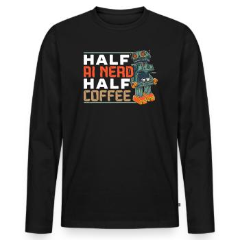 Half AI Nerd Half Coffee Artificial Intelligence - Men's Premium Organic Long Sleeve Shirt - black - Front - Nico (187cm)